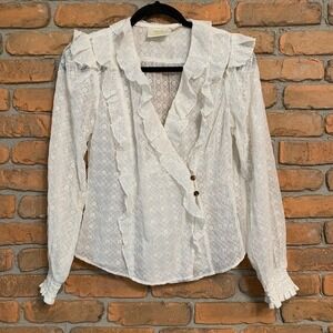 Anthropolgie Maeve Laila Ruffled Floral Eyelet Lace Wrap Blouse Ivory‎ - Size 4